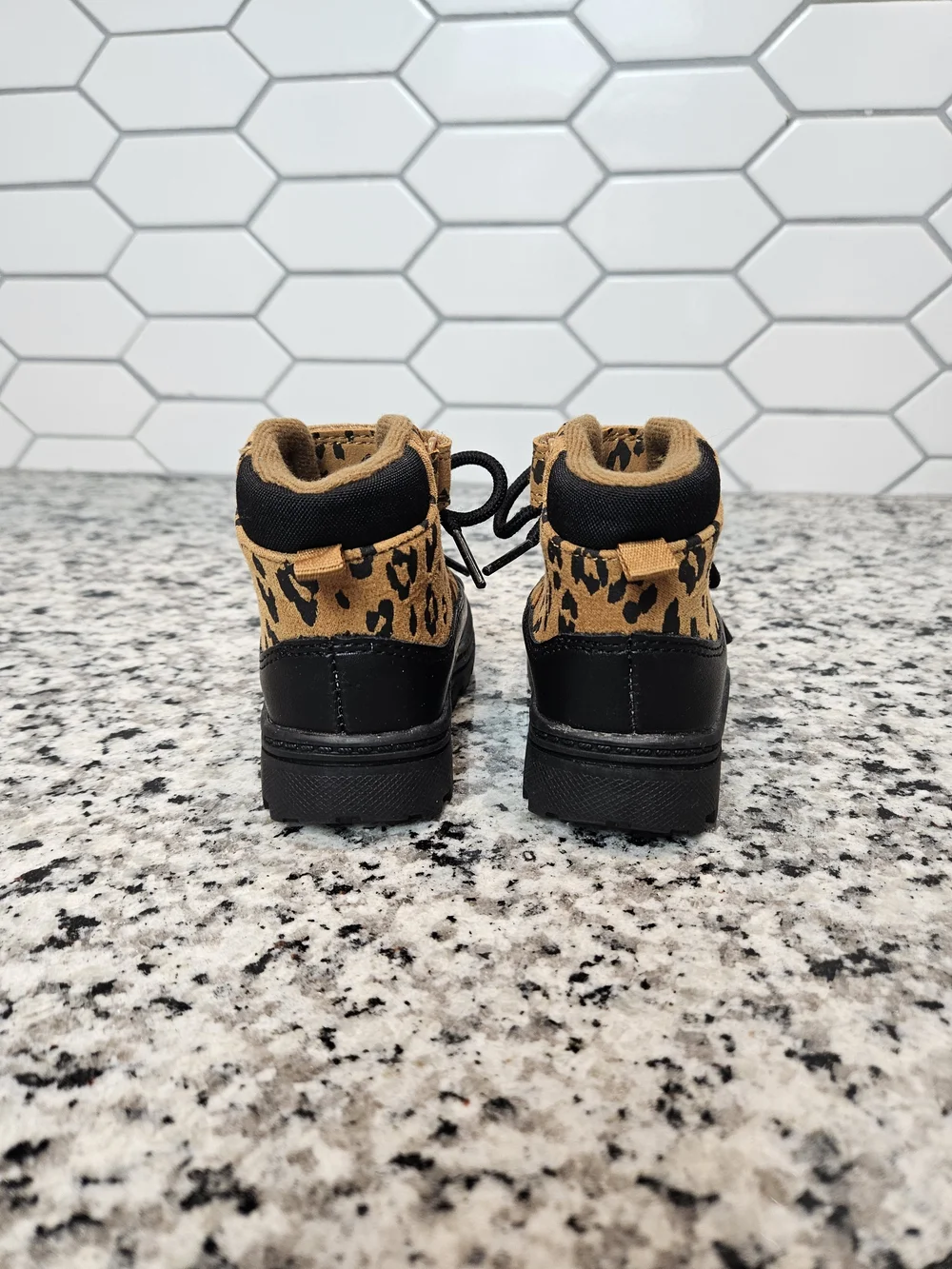 Carter's Leopard Print Tan and Black Lace-Up Baby Boots